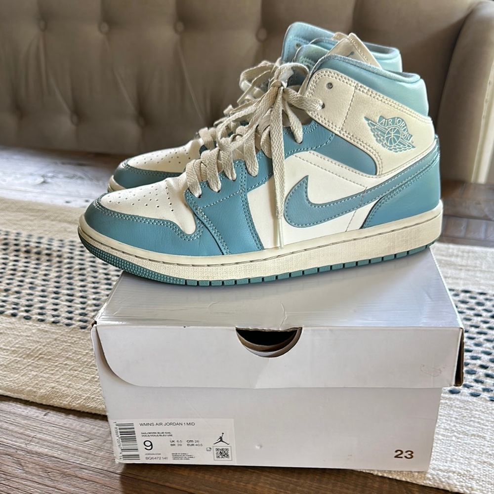 Nike Air Jordan Mid Sneakers in Blue and Cream